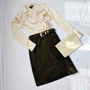 Vintage 80s Olive Green Vegan Suede Pencil Skirt